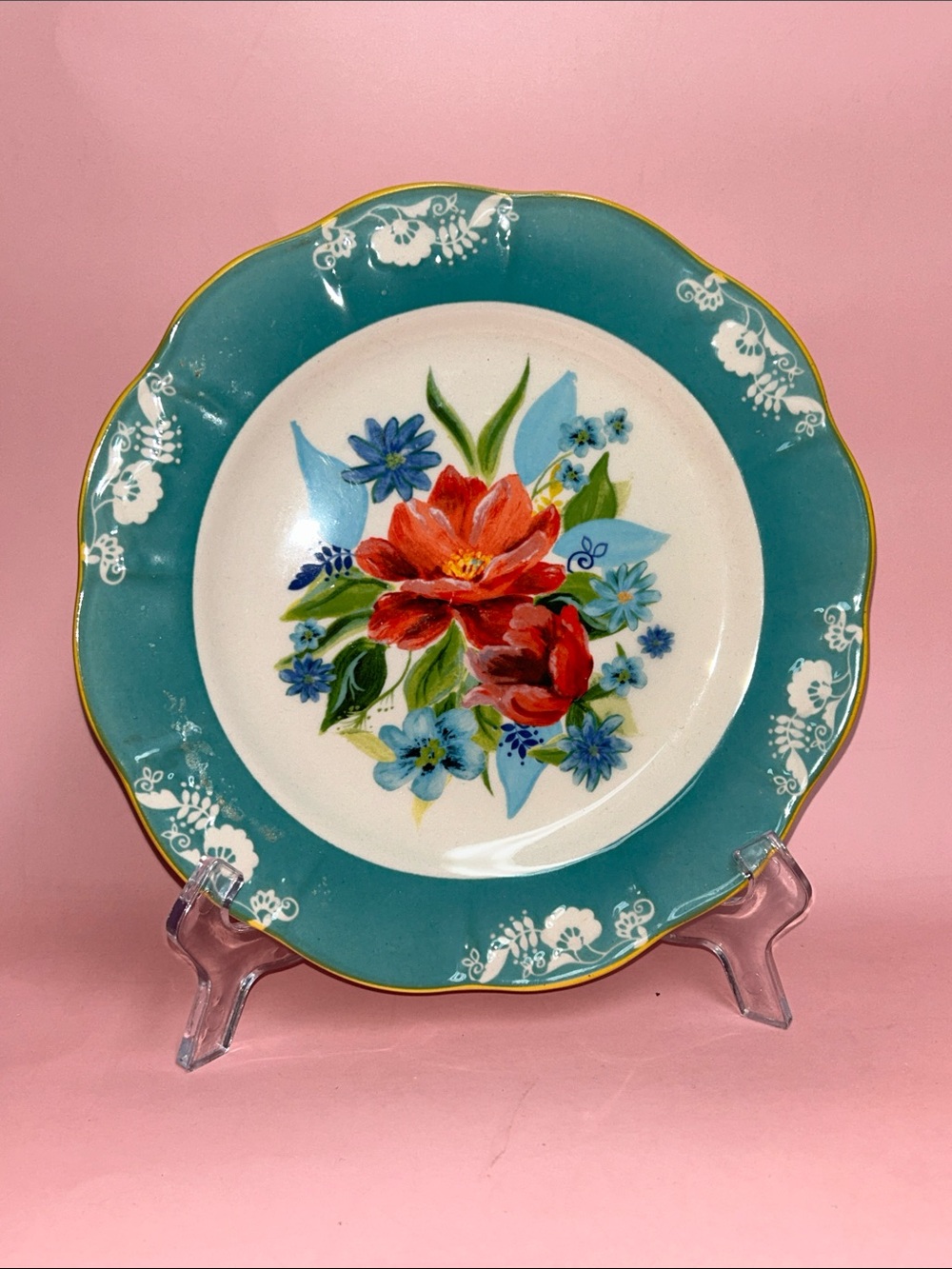 Pioneer Woman Spring Bouquet 8 3/4" Salad Plates Floral Blue Band
